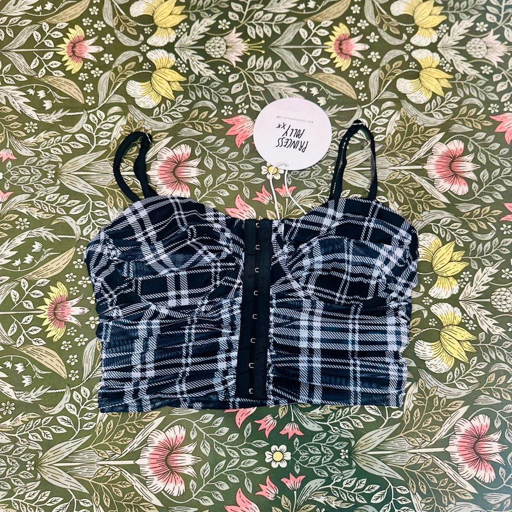 Princess Polly Plaid Black and White Women's Top